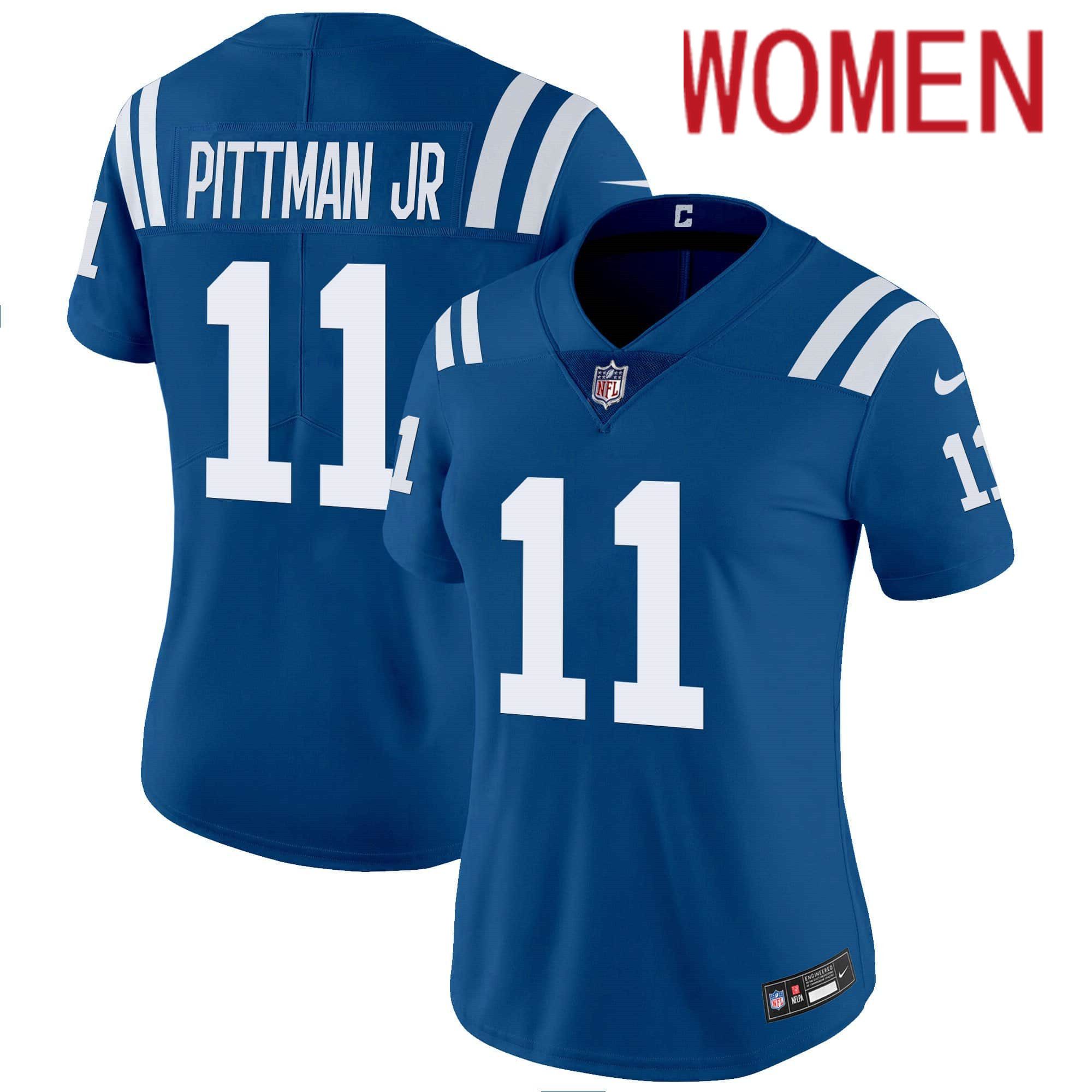 Women Indianapolis Colts #11 Pittman jr Blue 2024 Nike Vapor Limited NFL Jersey style 1
